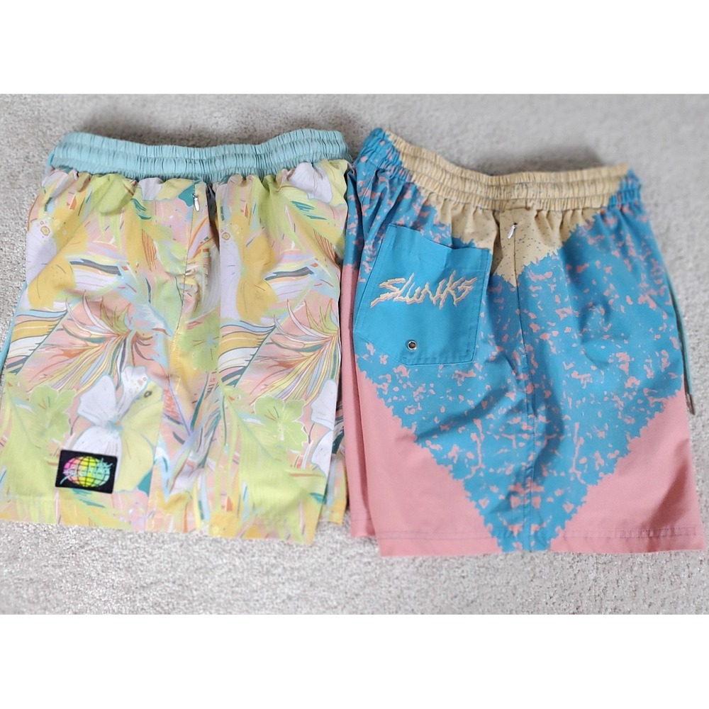 Slunks Board Shorts Men's Size M Medium Volleyball Lined Retro 2 PAIR Shorts